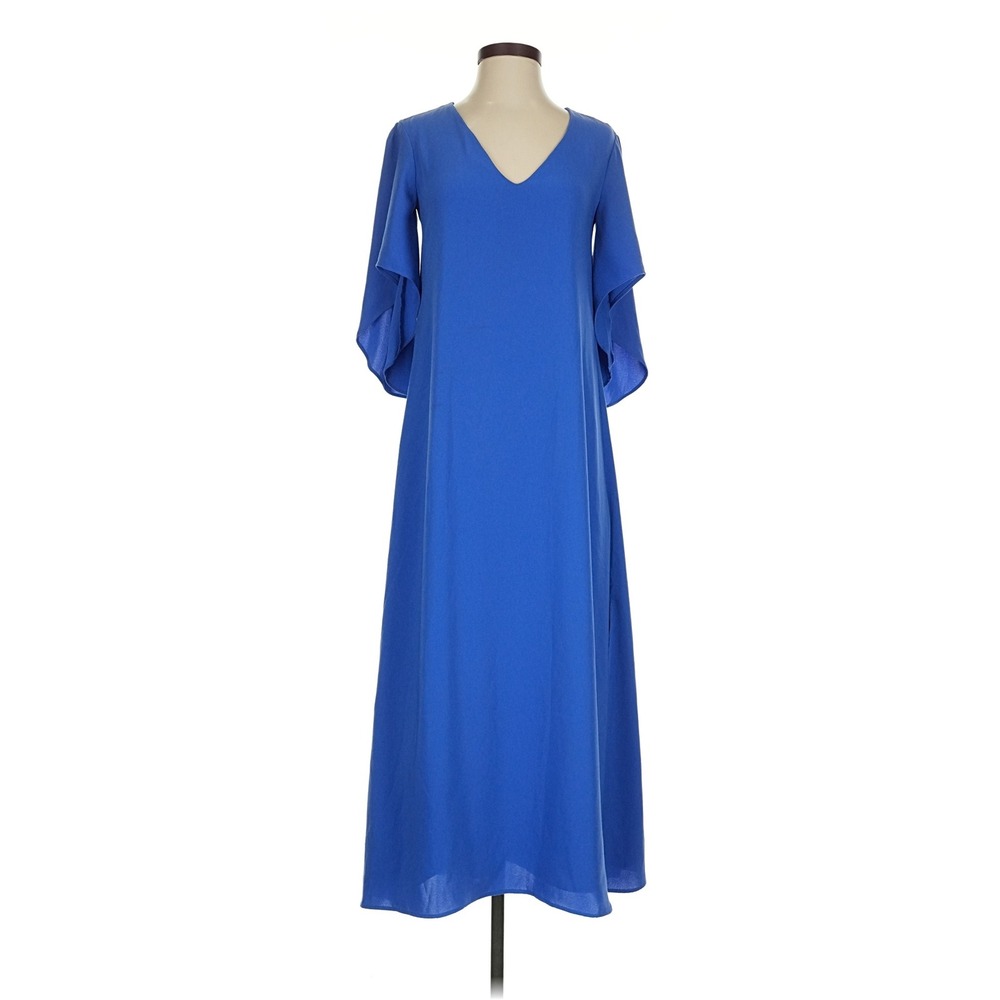 Anna Cate Meredith Midi Dress Royal Blue Petal Cape Sleeve Kaftan Shift Dress XS